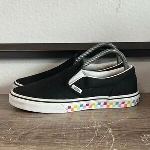 Vans Black Slip-On Sneakers with Colorful Sole